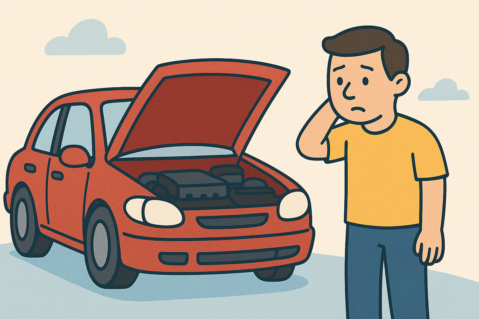 AI-generated image of guy confused why his car isn't working
